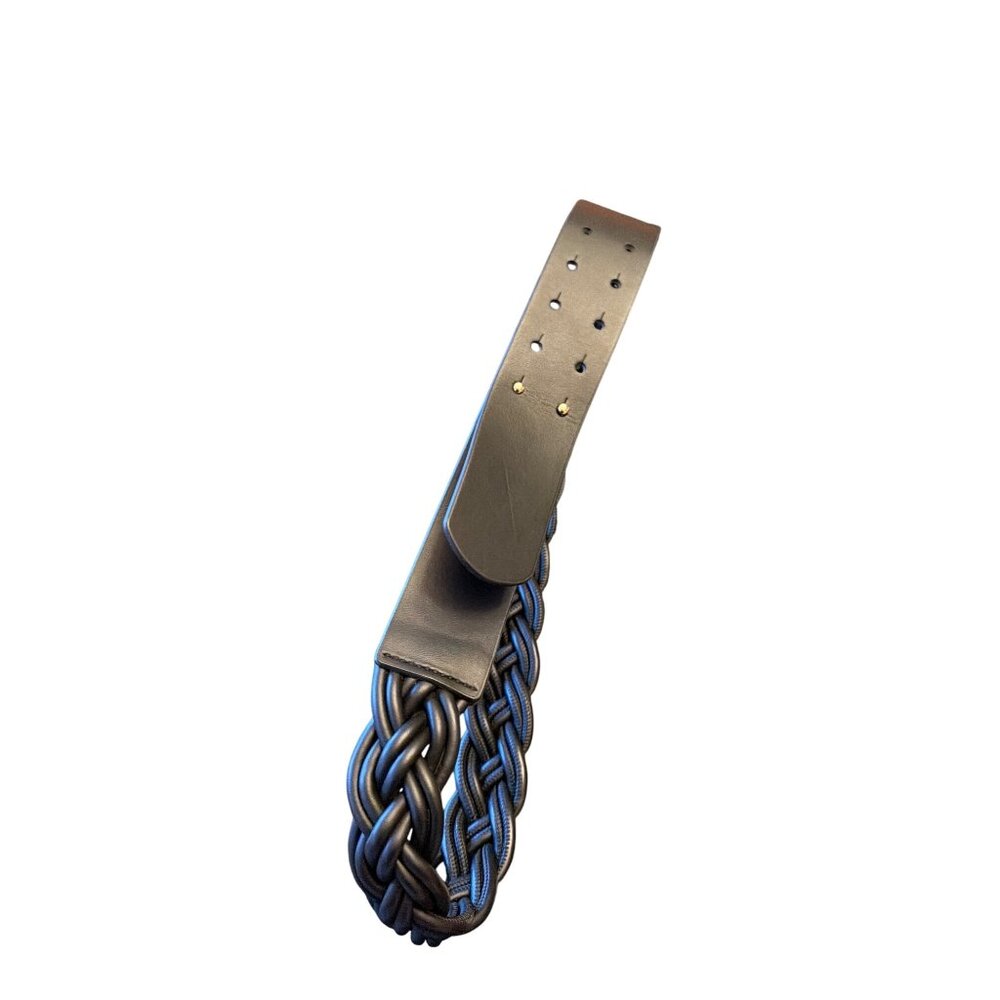 Braided Black Faux Leather Belt With Adjustable Holes & Gold Studs